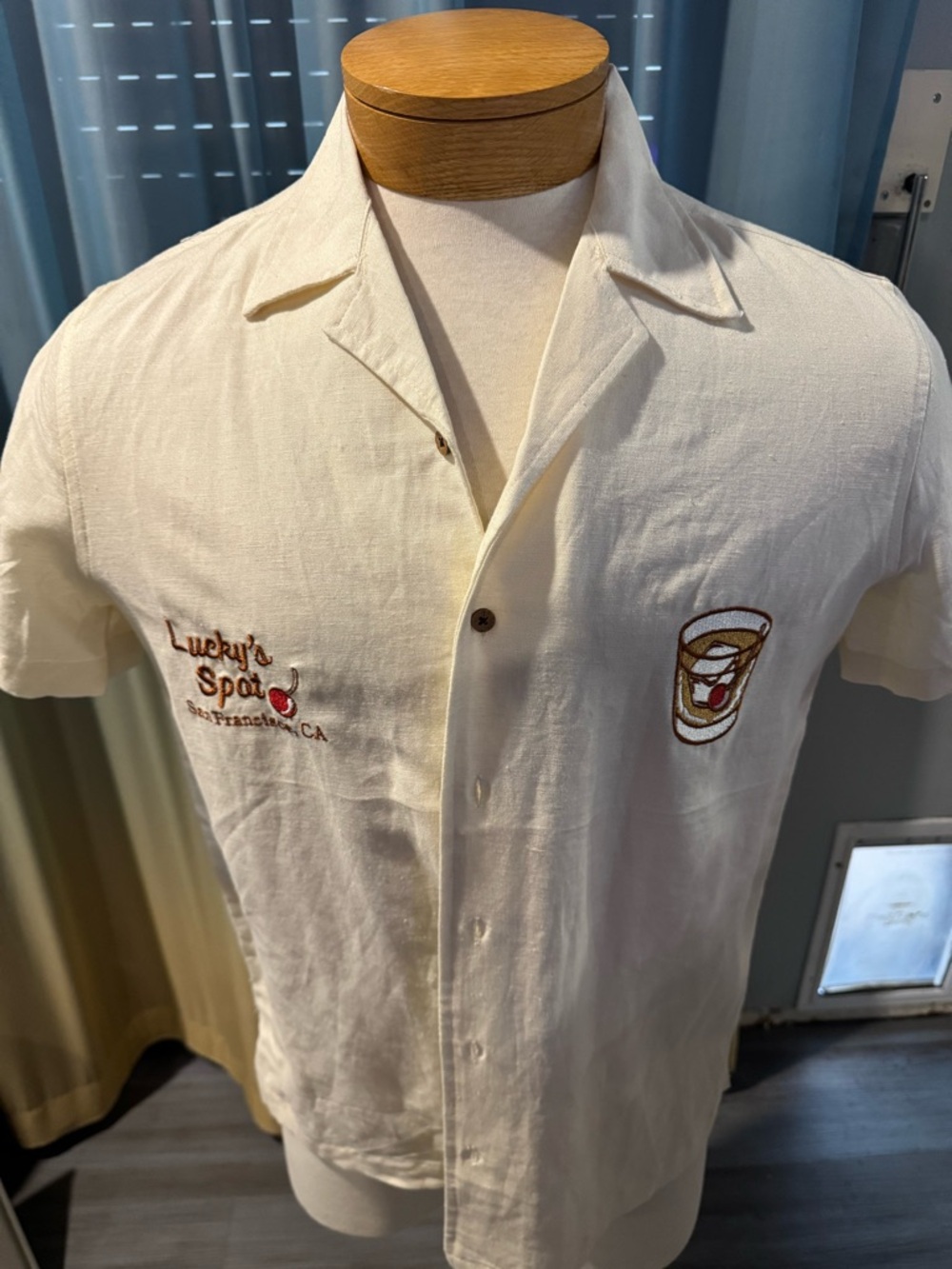 Lucky Brand Cream Short-Sleeve Button-Down Camp Shirt with Embroidered Motifs